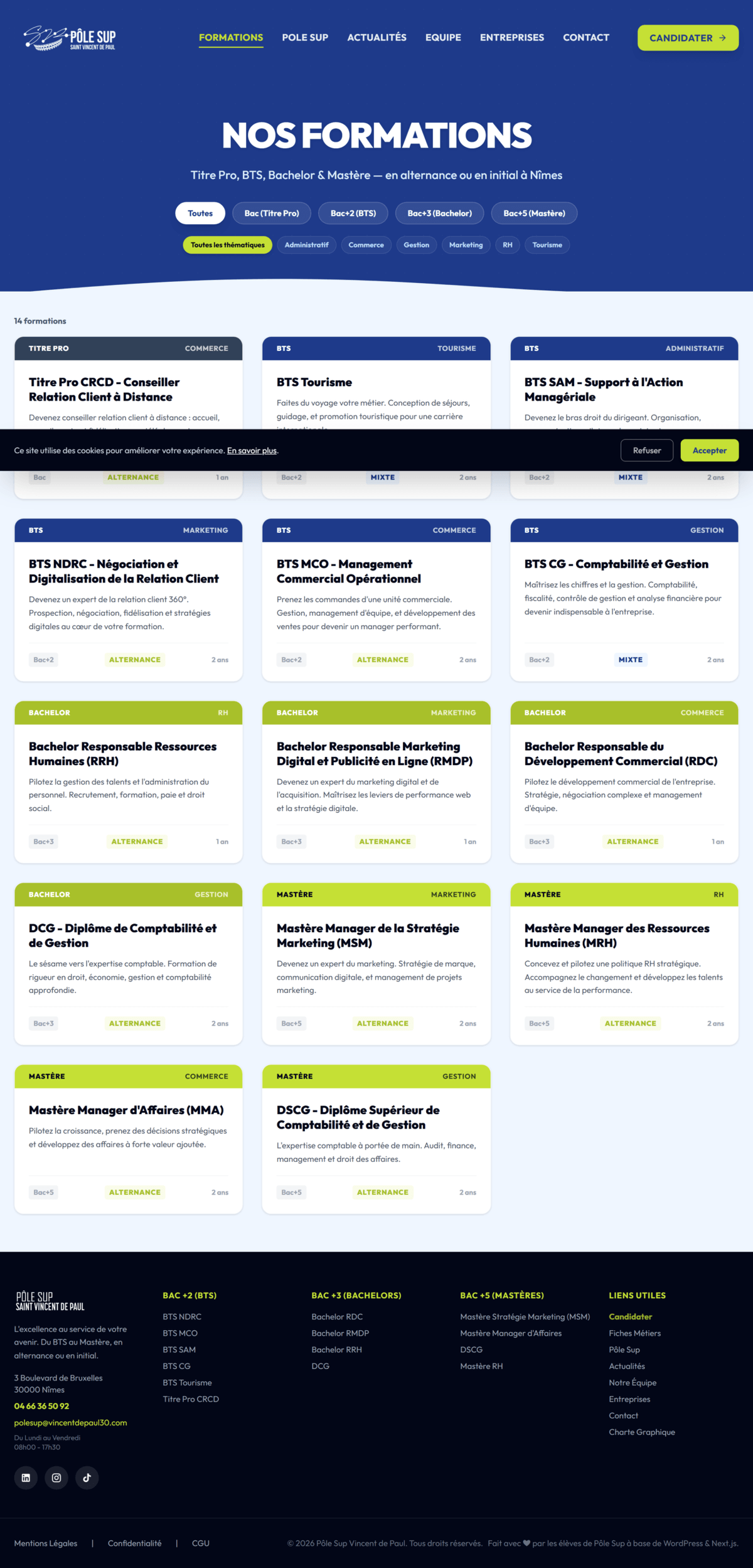 Catalogue des formations — filtrage par catégorie
