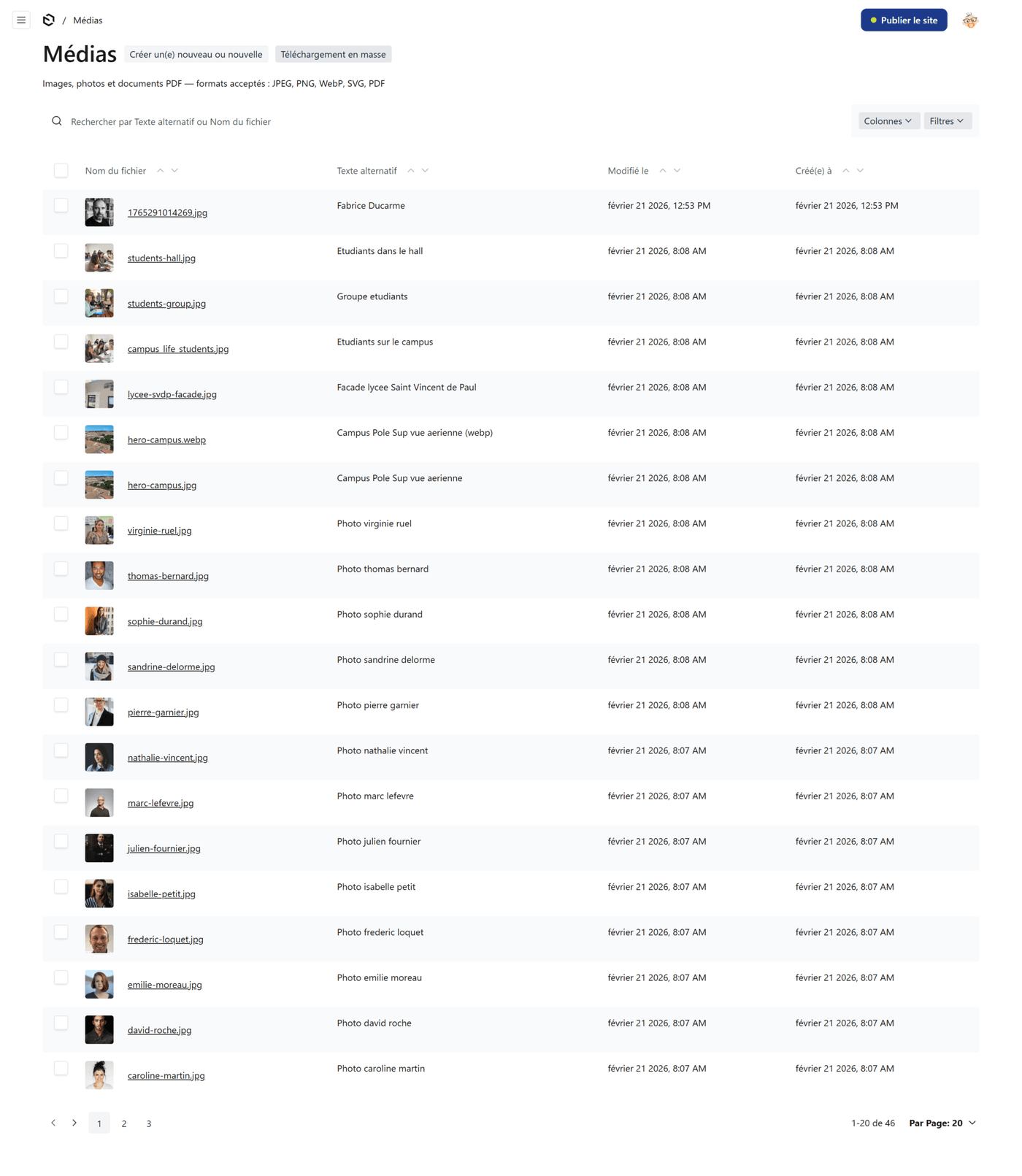 La bibliothèque média dans l'admin Payload