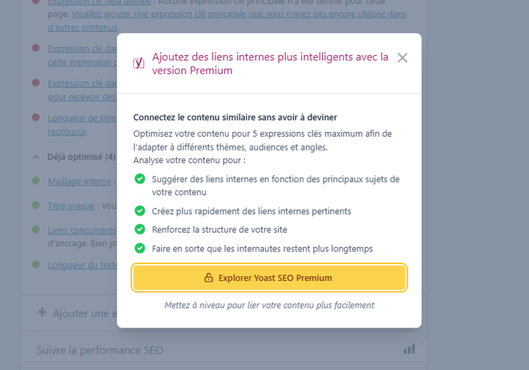 Fonctionnalités premium d'un plugin SEO WordPress avec suggestions IA génériques