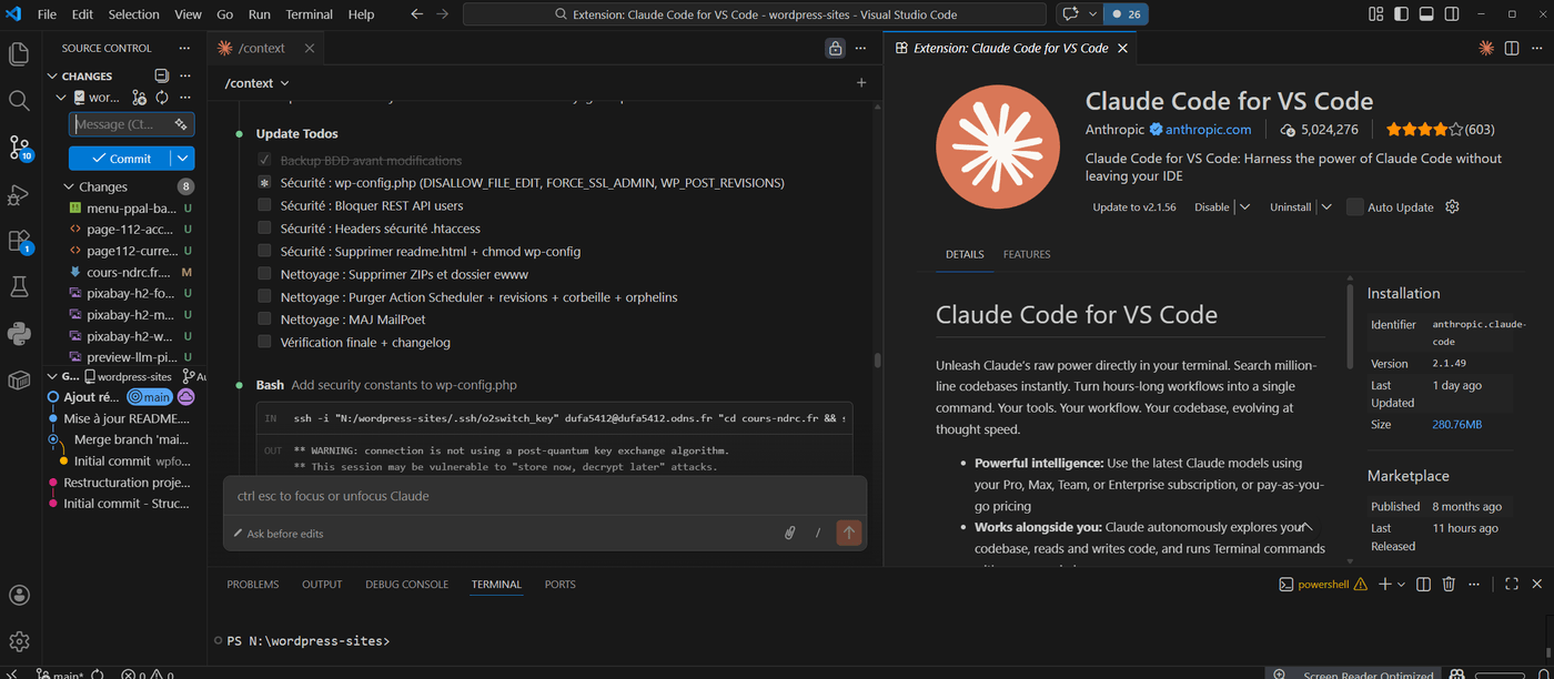 Workflow complet VS Code et Claude Code pour la gestion WordPress automatisée