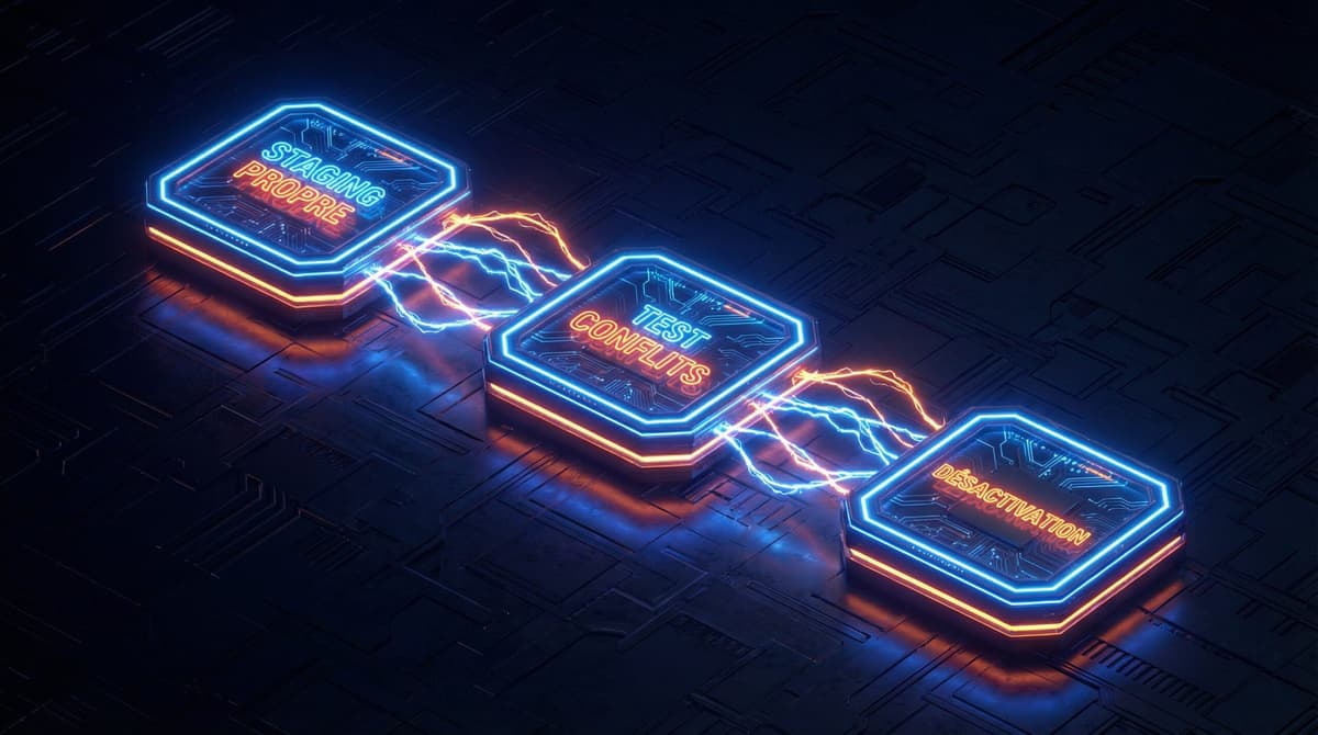 Processus de test : staging, conflits, désactivation