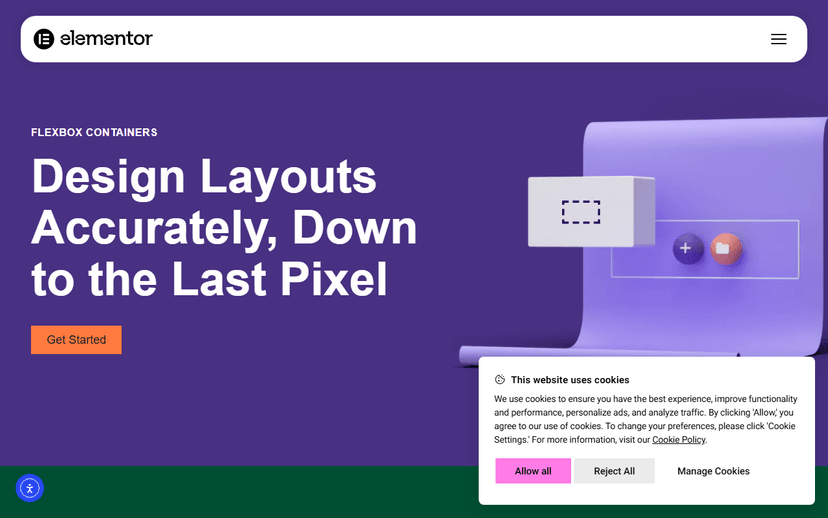 Options Flexbox d'un Container Elementor avec direction, alignement et gap