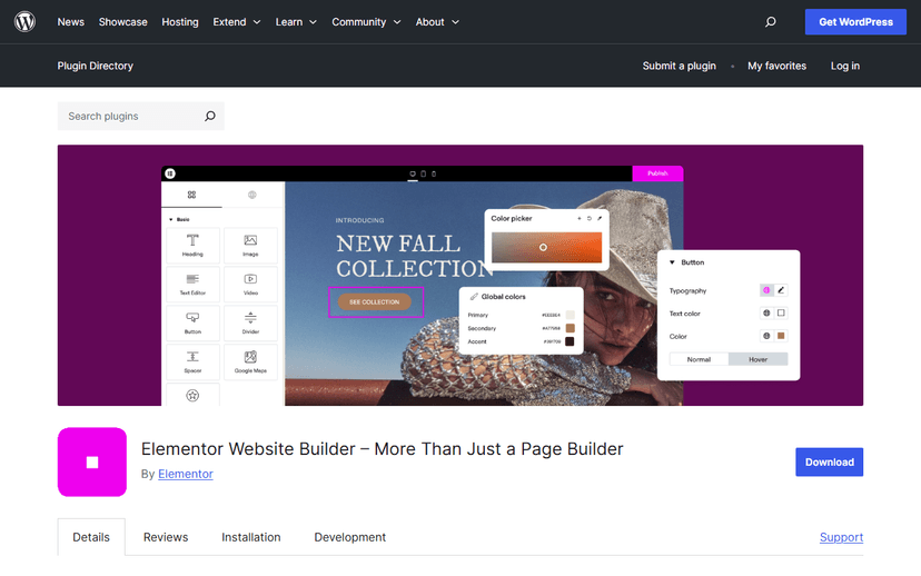 Installation du plugin Elementor depuis le tableau de bord WordPress