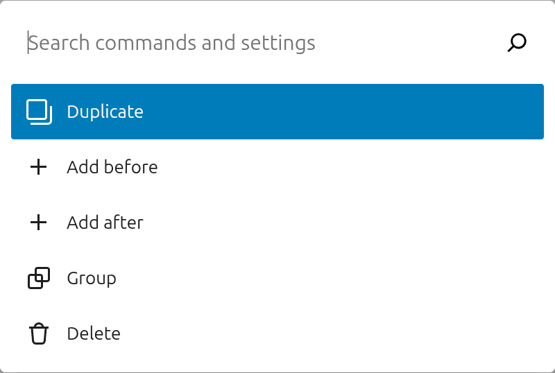 Palette de commandes Gutenberg pour rechercher des actions et blocs rapidement