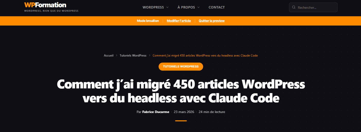 La preview NextJS de WPFormation.
