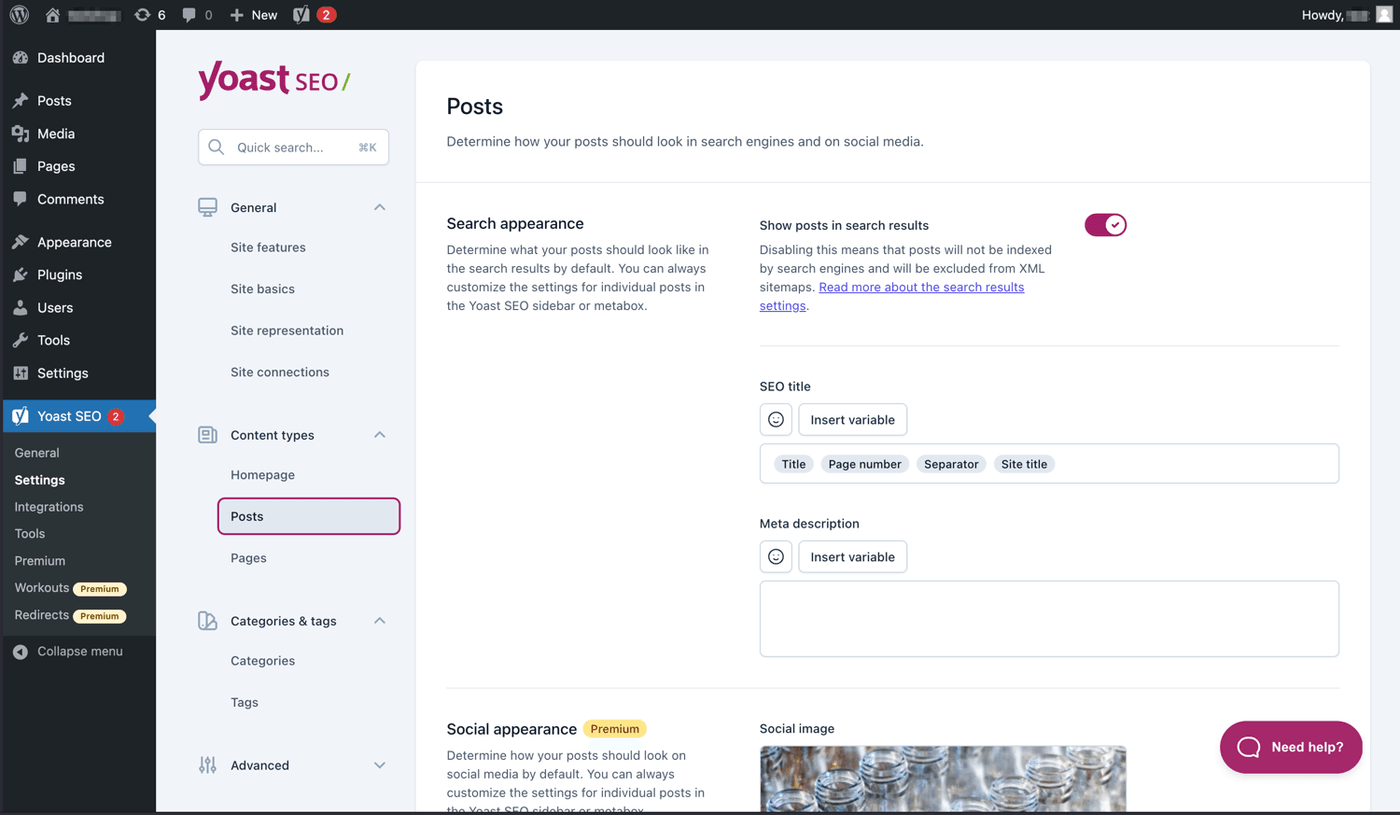Analyse SEO Yoast montrant le score et les recommandations d'optimisation