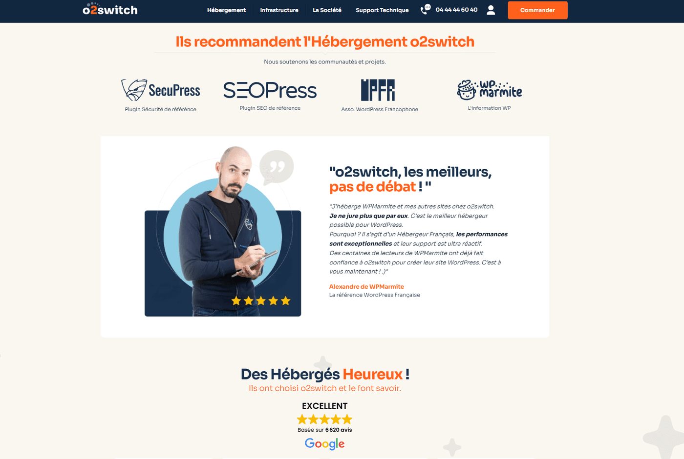 Section Ils recommandent l'Hébergement o2switch sur la page d'accueil