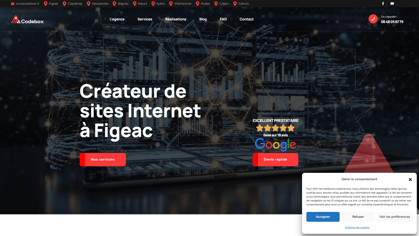 Capture du site web de l'agence du prestataire qui envoie des audits WordPress hallucinés