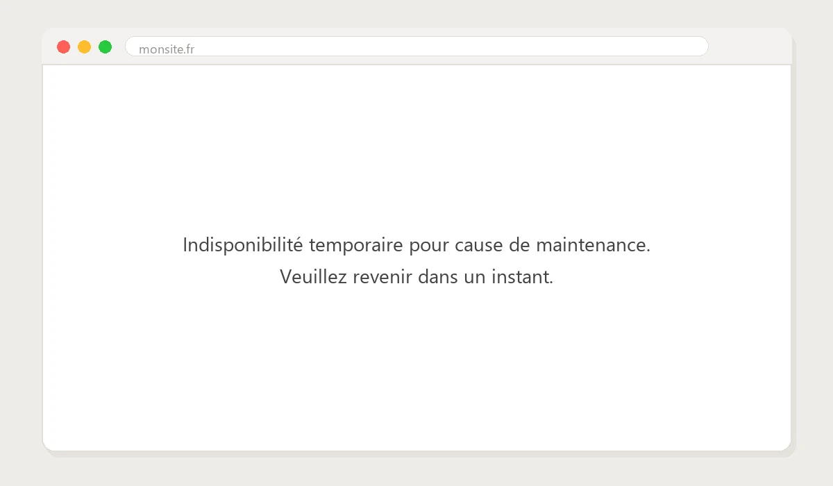 Page par défaut du mode maintenance WordPress avec le message d'indisponibilité temporaire