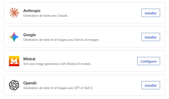 Mistral WordPress, l'écran Connecteurs de WordPress 7.1.2 avant la saisie de la clé, avec le bouton Configurer