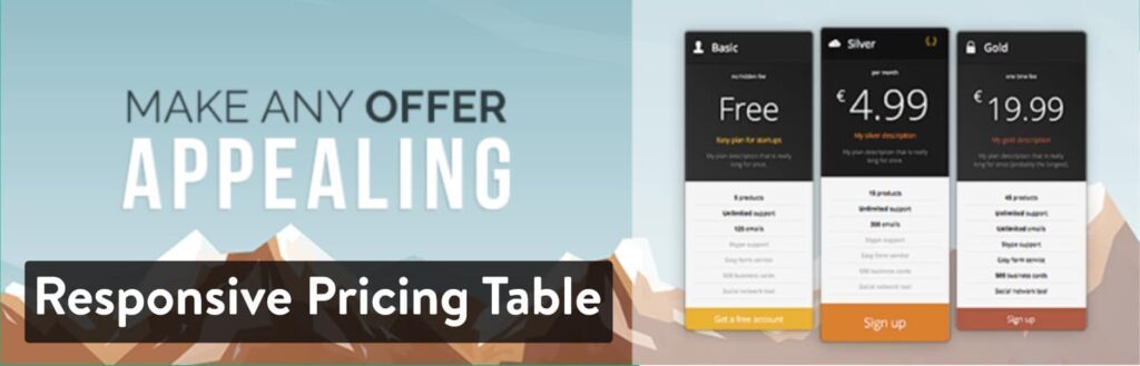 Extension WordPress Responsive Pricing Table