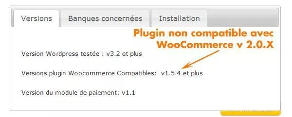 Module paiement CB Woocommerce plugin non compatible Woo v2