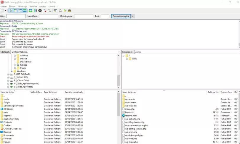 Copy Wordpress files to your server via Filezilla