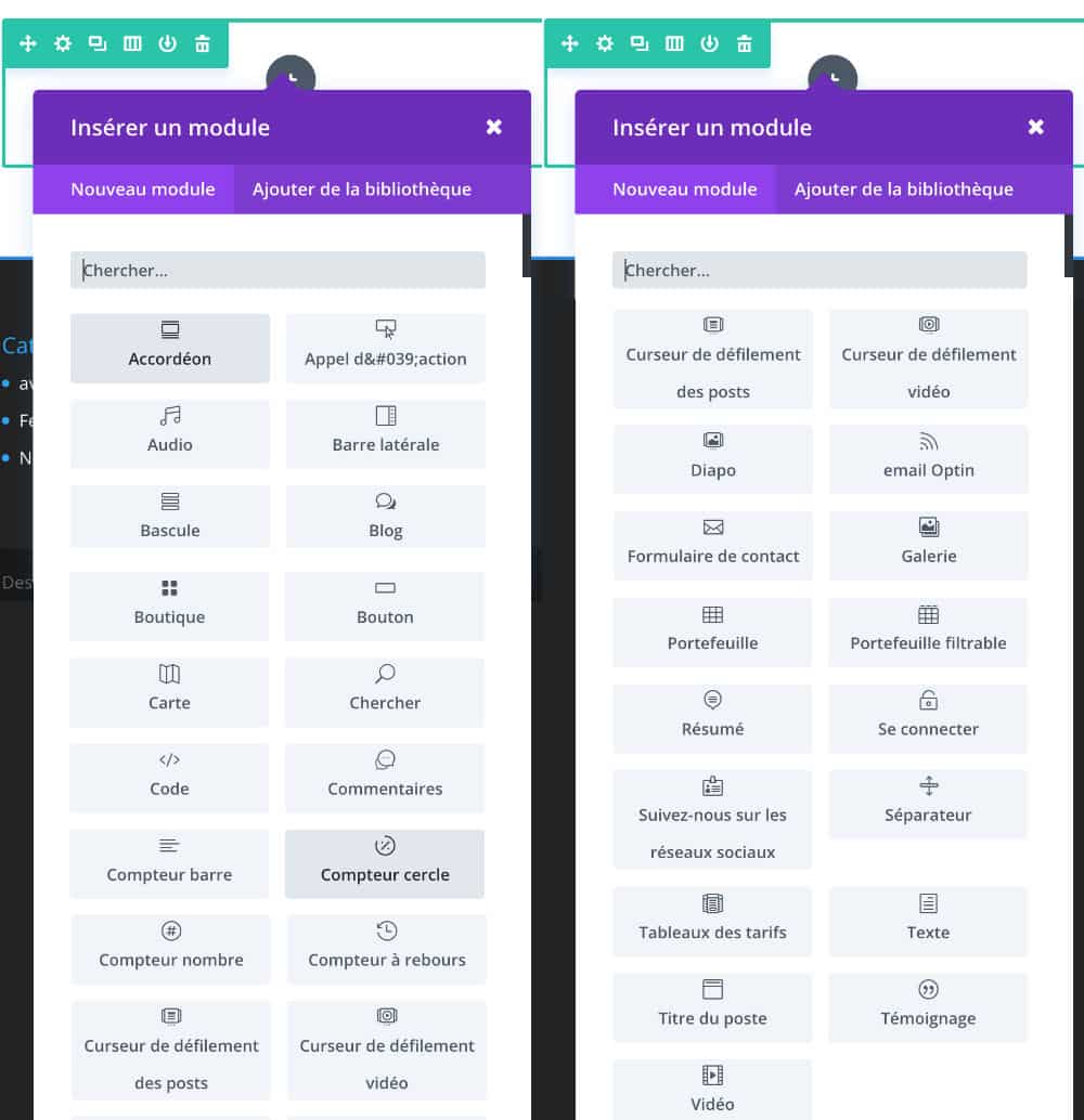La liste des modules DIVI 3
