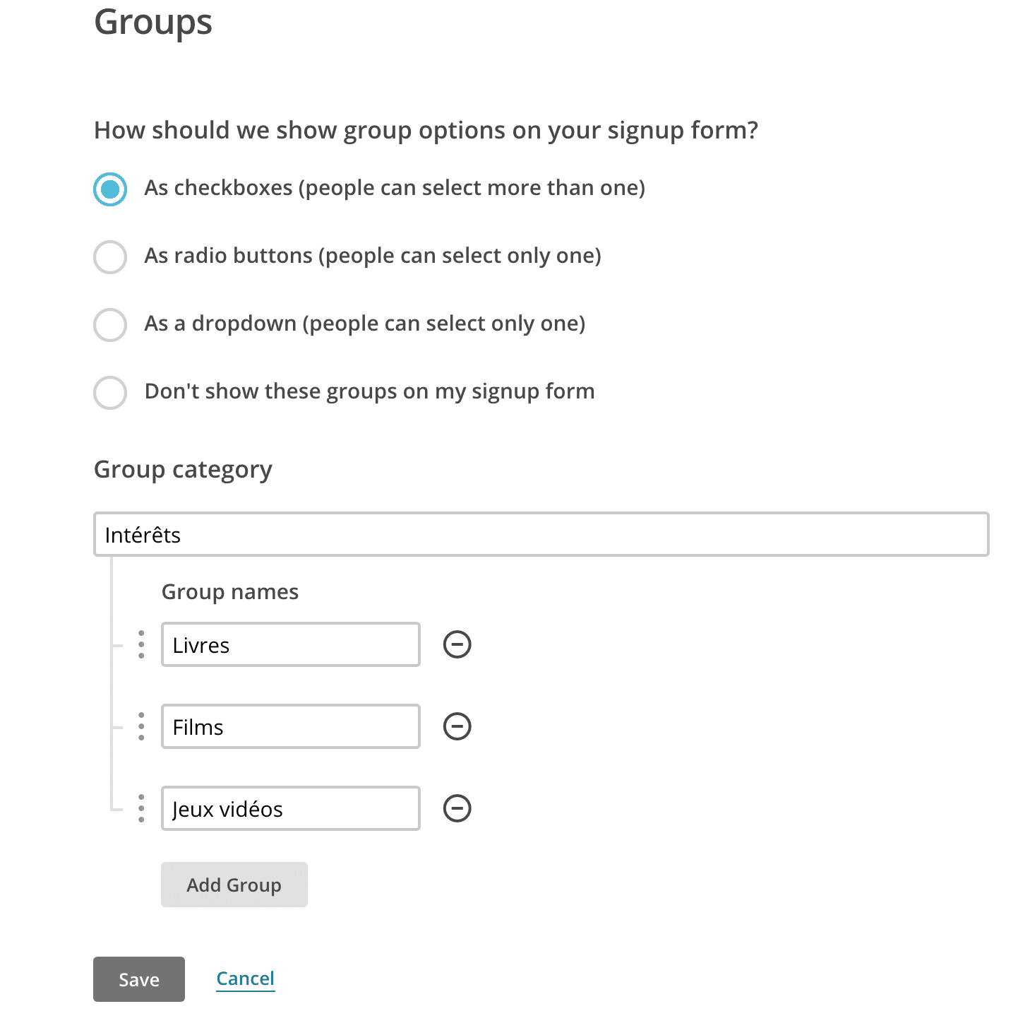 MailChimp Groupes