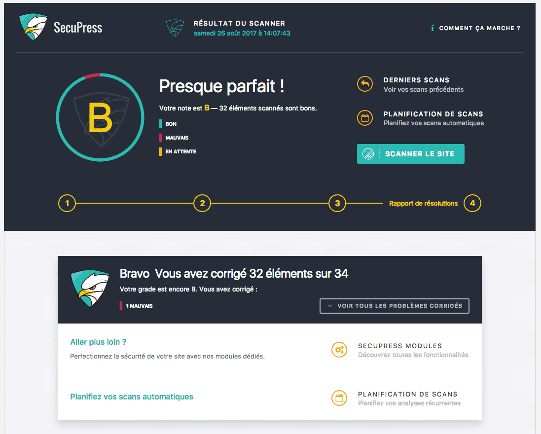 secupress dashboard | Comparatif SecuPress Pro Vs WordFence Premium
