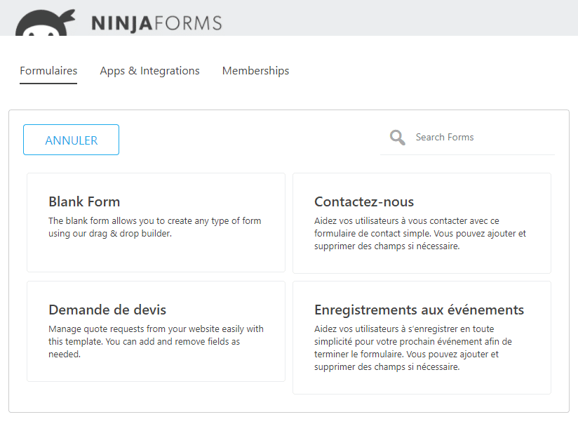 template new form ninjaforms