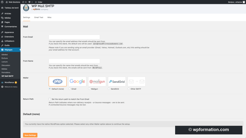 Mails notifications commentaires - WP Mail SMTP