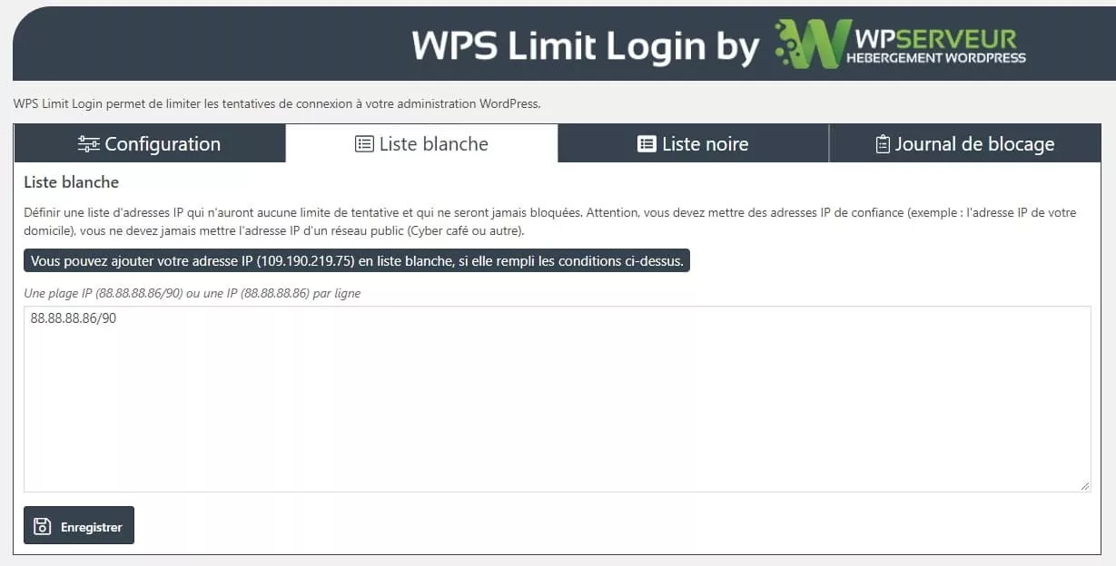 WPS Limit Login liste noire et blanche