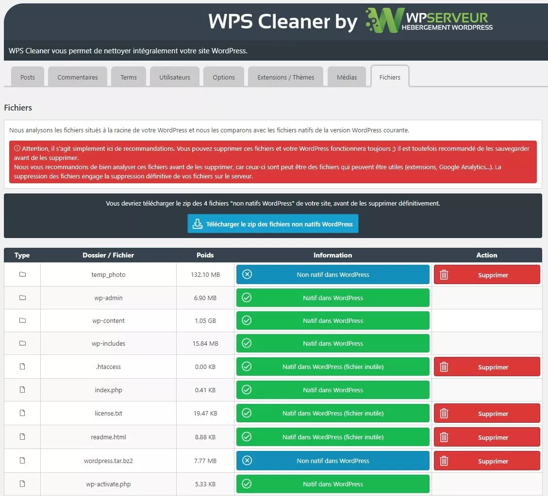 wps cleaner fichiers