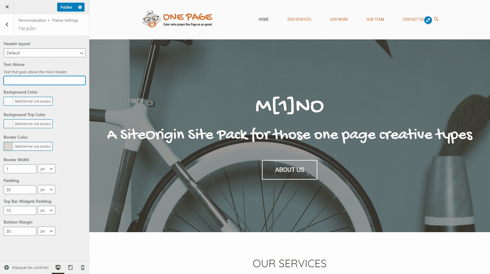 Modifier son header sur le thème MONO SiteOrigin - One Page rapide et efficace WordPress