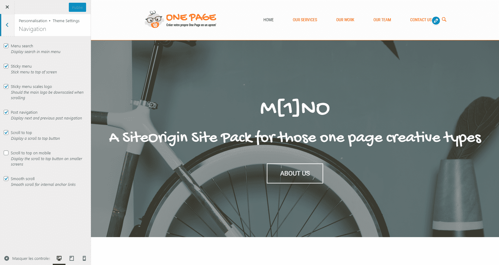 Modifier la navigation du One Page sur le thème MONO SiteOrigin - One Page rapide et efficace WordPress