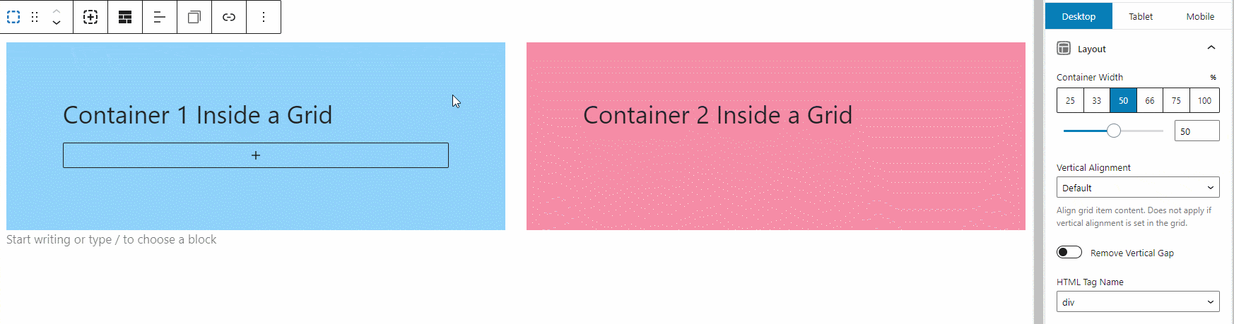10 gb container width grid