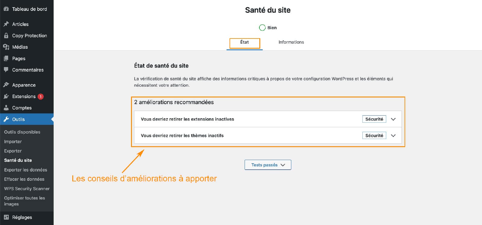 etat sante site wordpress 5 Tutoriel de l'outil Santé du site sur WordPress