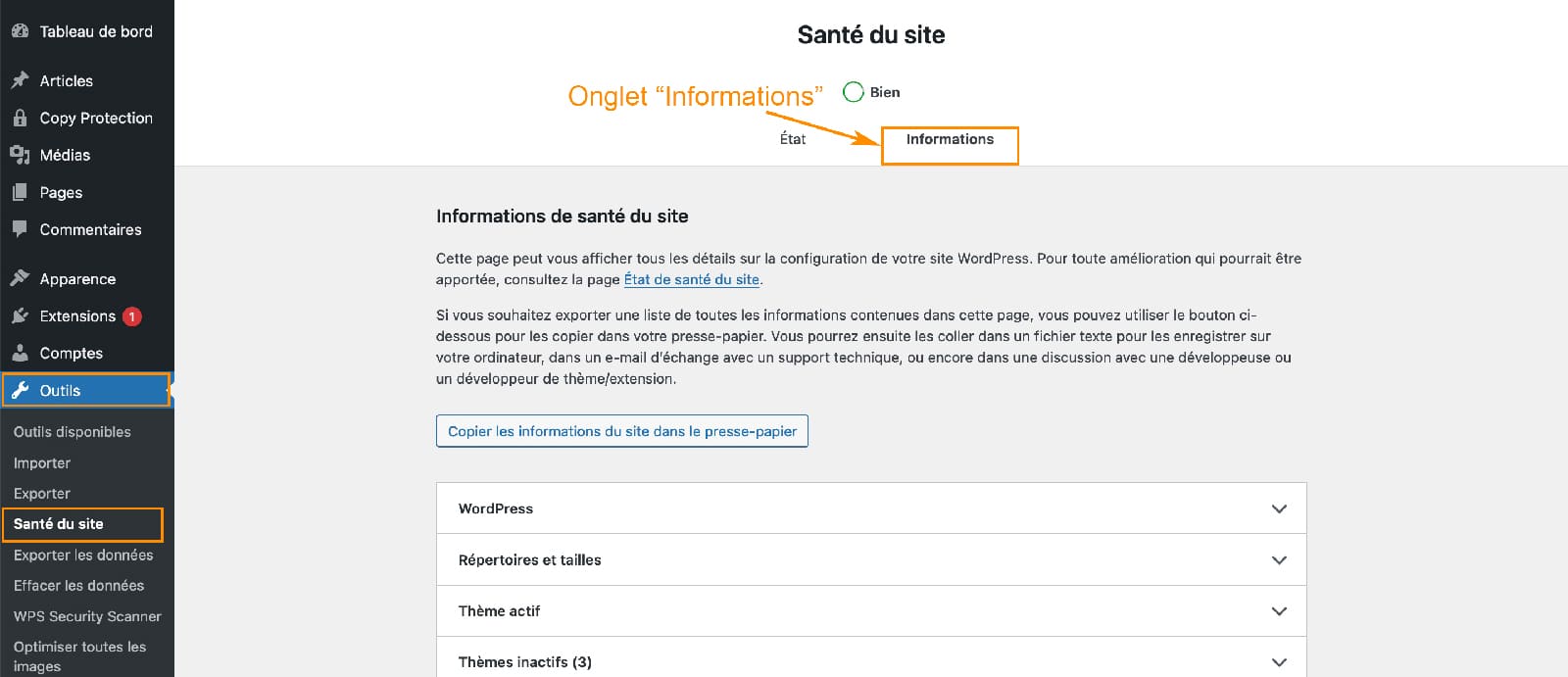 etat sante site wordpress 9 Tutoriel de l'outil Santé du site sur WordPress