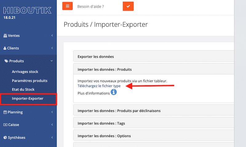 Import/Export dans Hiboutik avec le fichier type