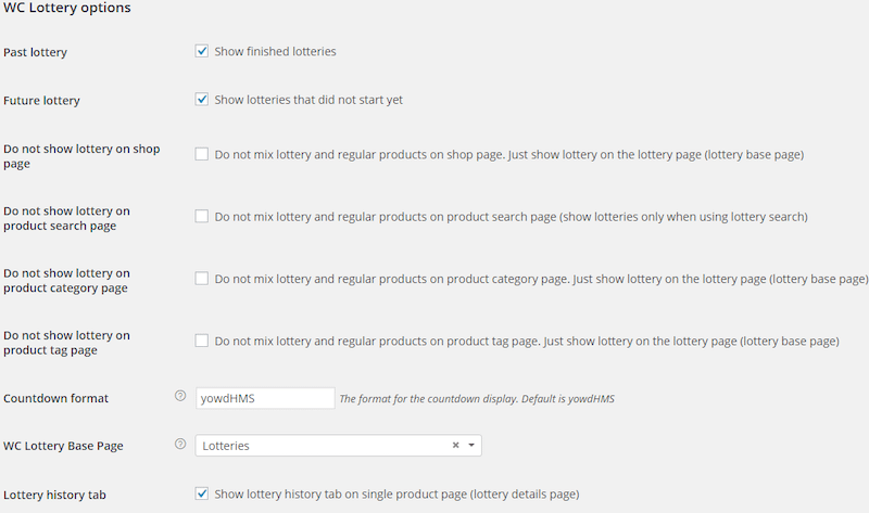 Options - Source : Lottery for WooCommerce (concours)