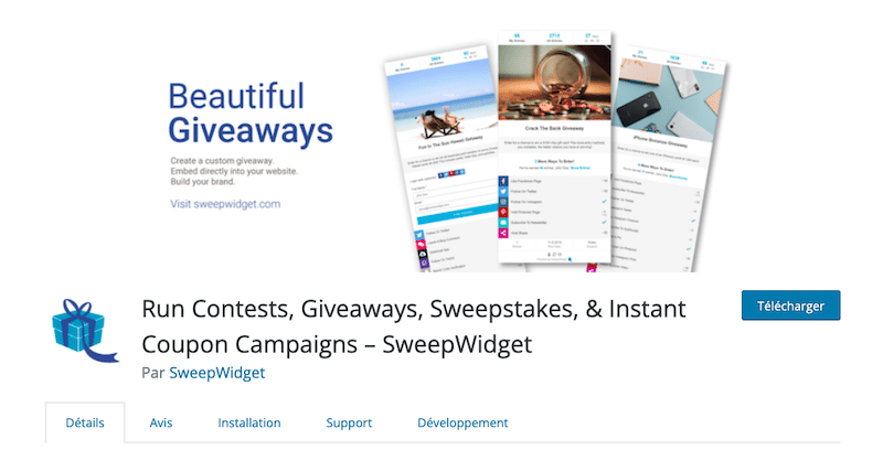 SweepWidget concours plugin | 6 Plugins WordPress pour votre Prochain Concours en Ligne
