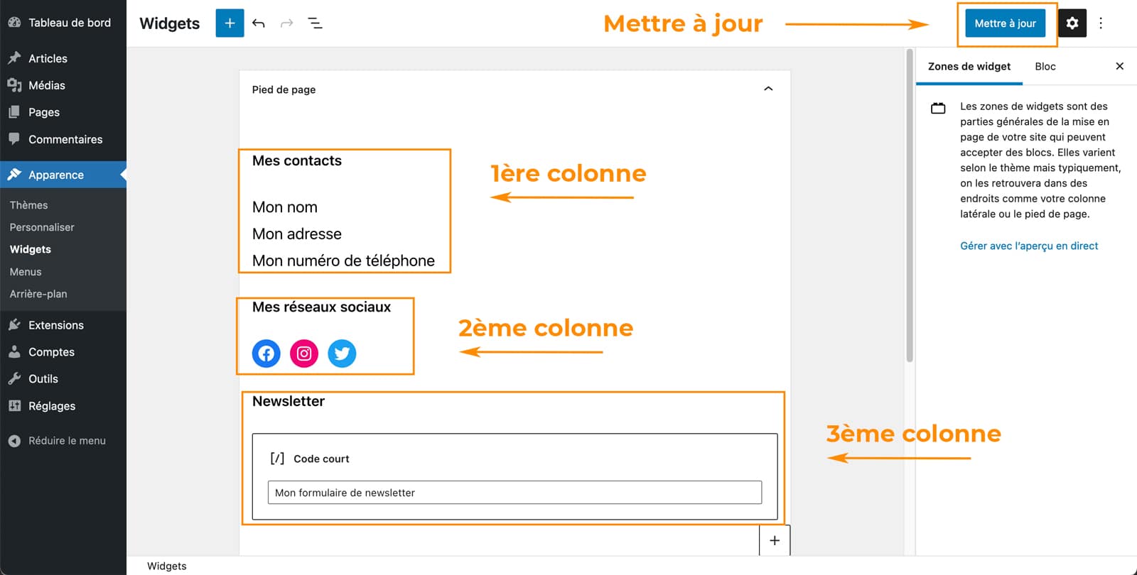 widget guide mode emploi gutenberg wordpress 20 Tutoriel pour créer un pied de page avec des widgets WordPress