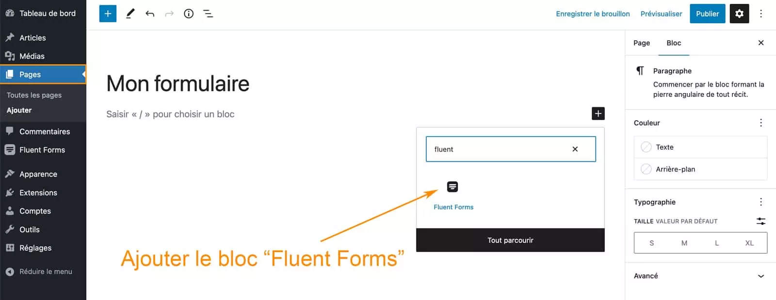 Insérer un formulaire Fluent Forms sur WordPress