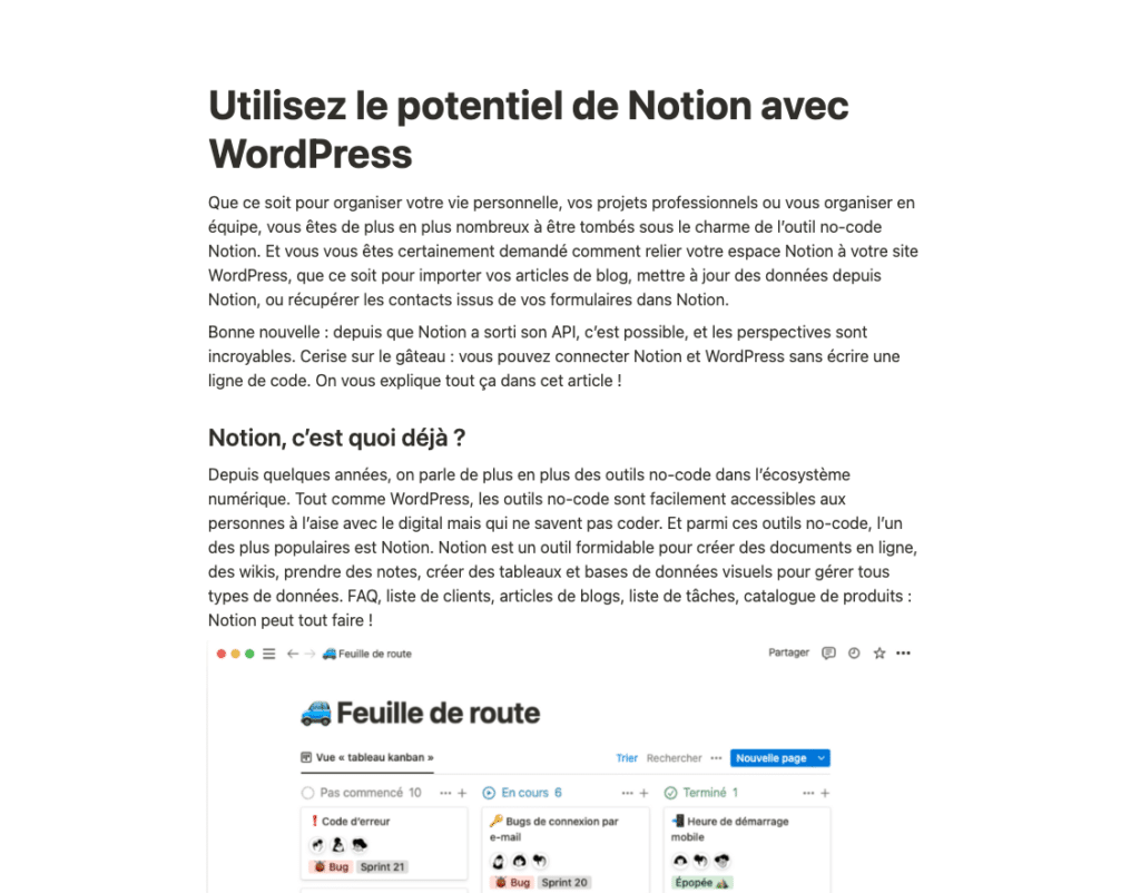 2 notion article | Utilisez le potentiel de Notion avec WordPress