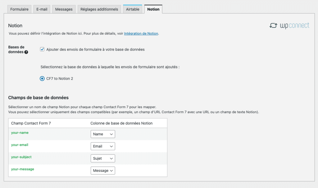 4 notion contactform7 | Utilisez le potentiel de Notion avec WordPress