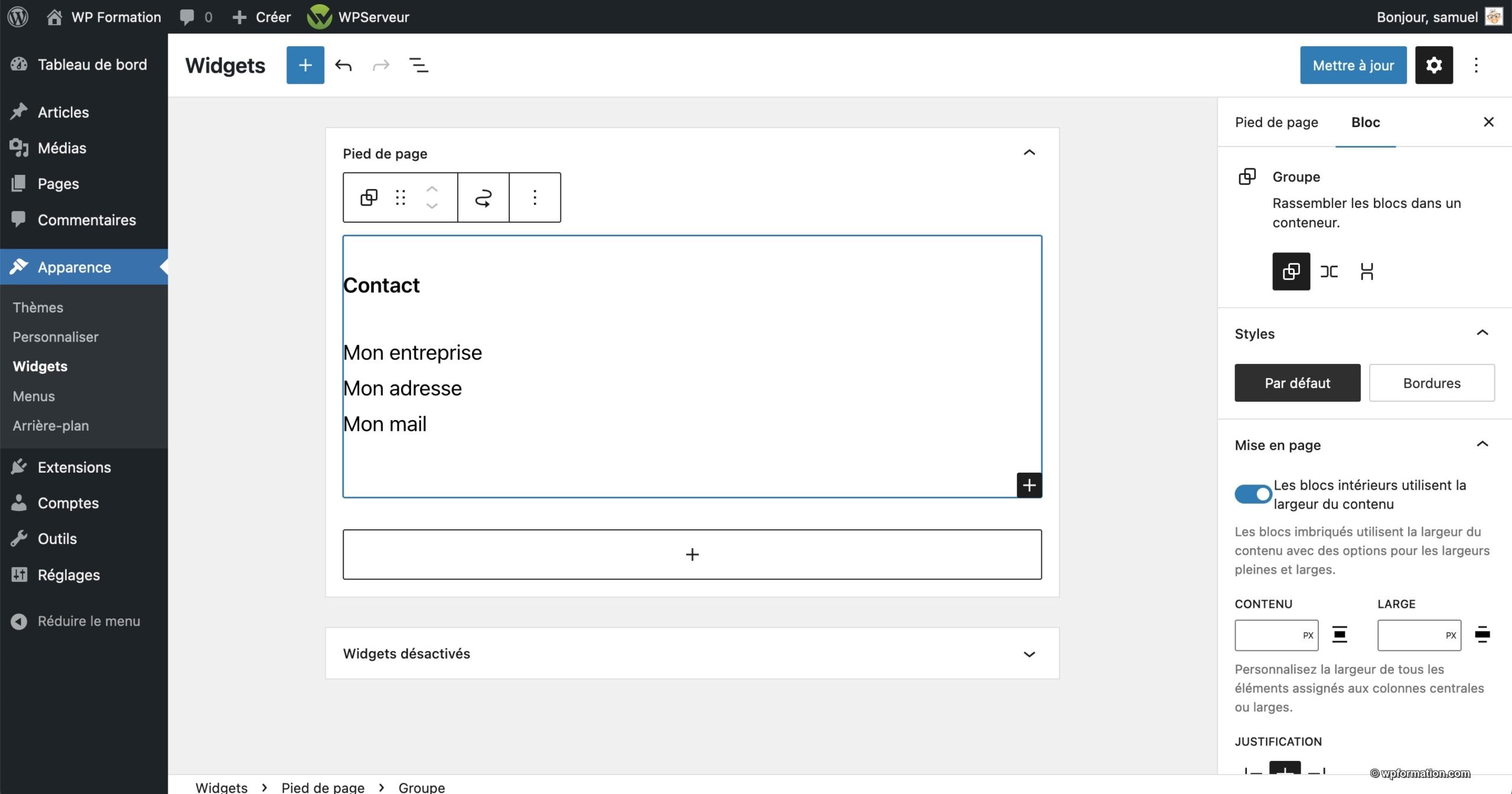Tutoriel pour utiliser le footer WordPress