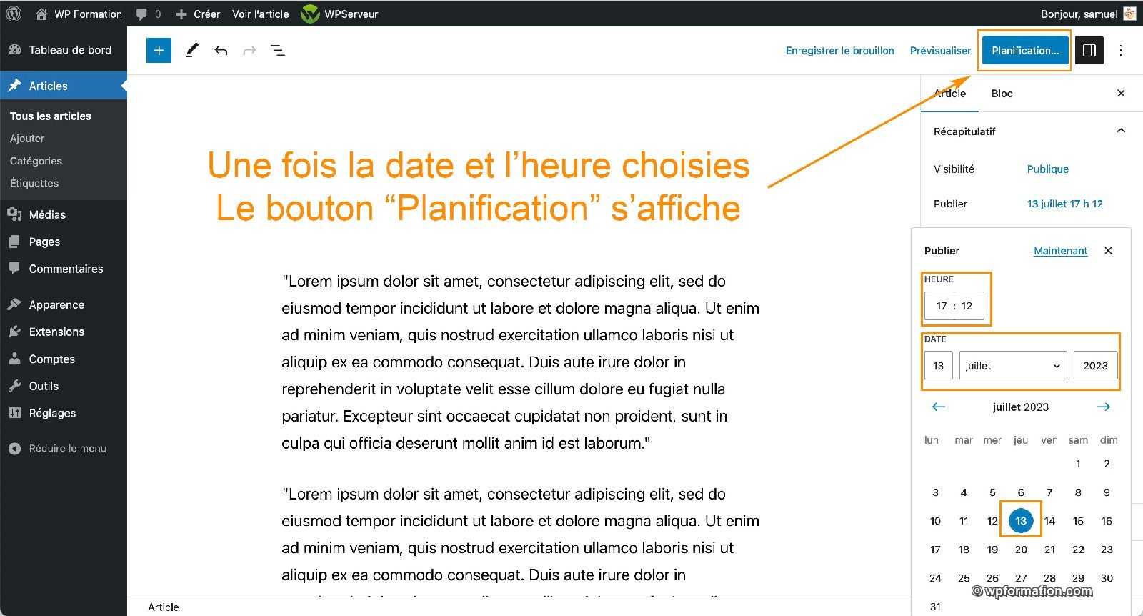 Comment planifier la publication d'un article WordPress