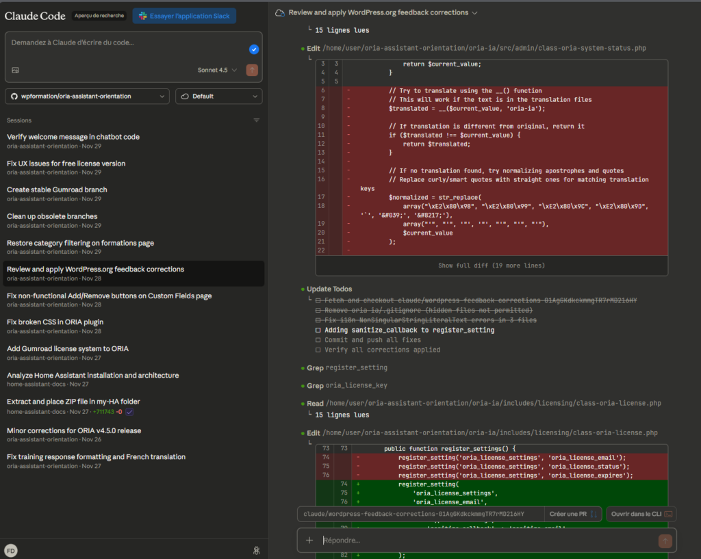 Claude Code Code de programmation avec commentaires.