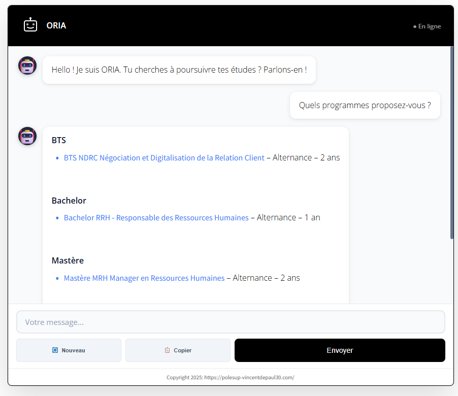 Oria en action Interface de discussion pour études