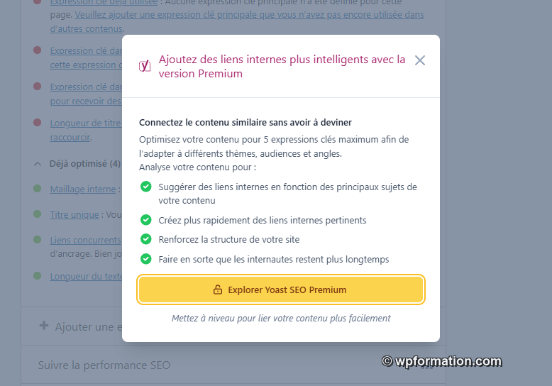 Fonctionnalités premium d'un plugin SEO WordPress avec suggestions IA génériques
