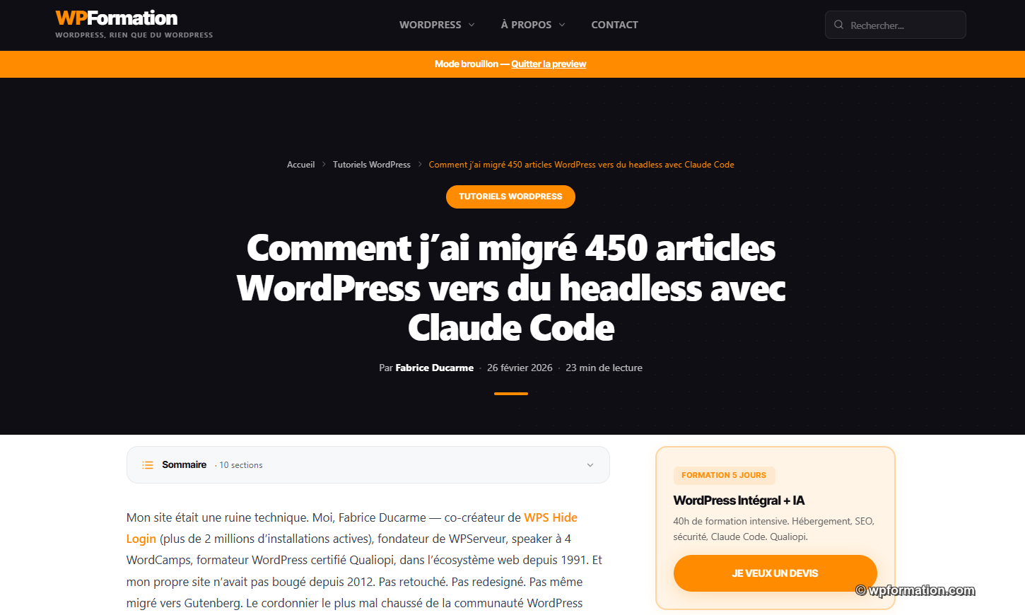 Prévisualisation d'un article en mode brouillon sur le frontend Next.js