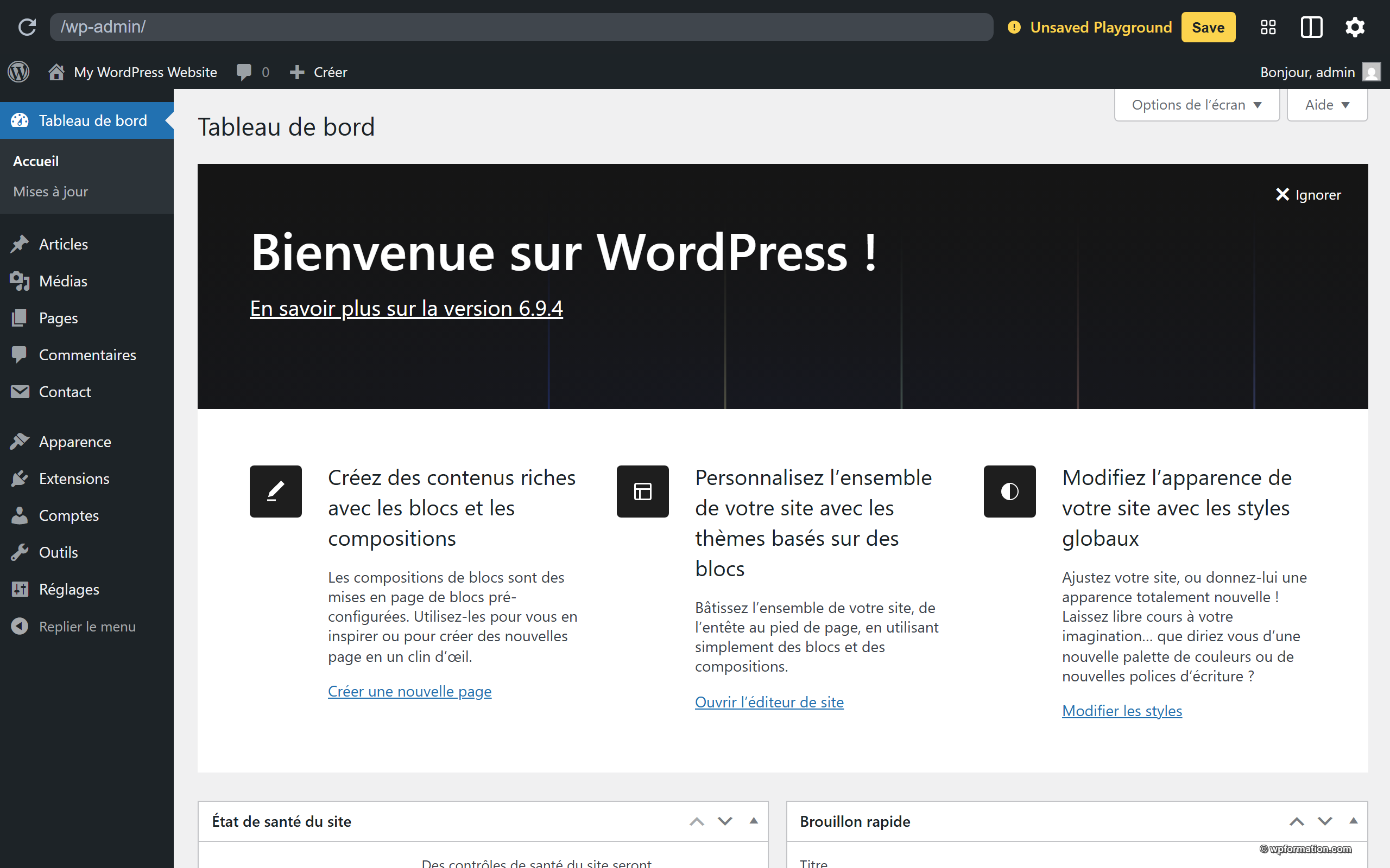 Menu Contact ajoute par Contact Form 7 dans la barre latérale WordPress
