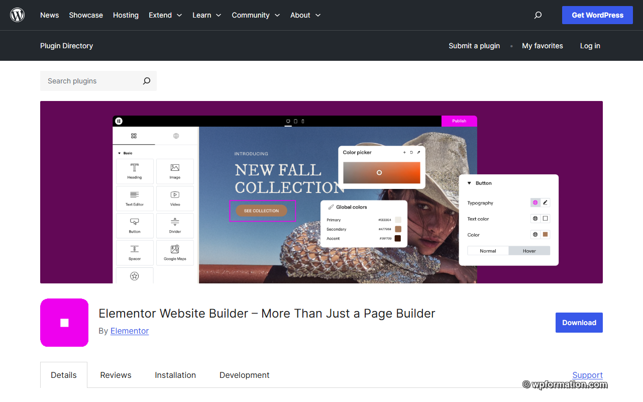 Installation du plugin Elementor depuis le tableau de bord WordPress