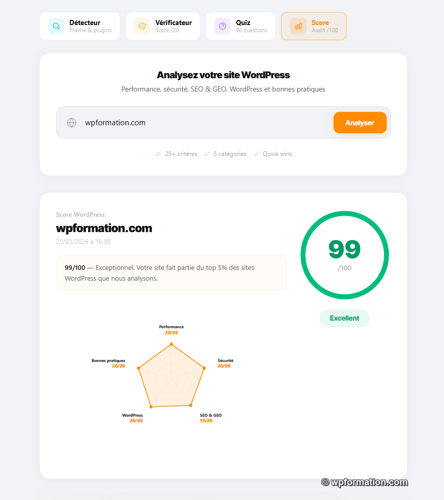 Score WordPress : un audit complet /100 en 30 secondes