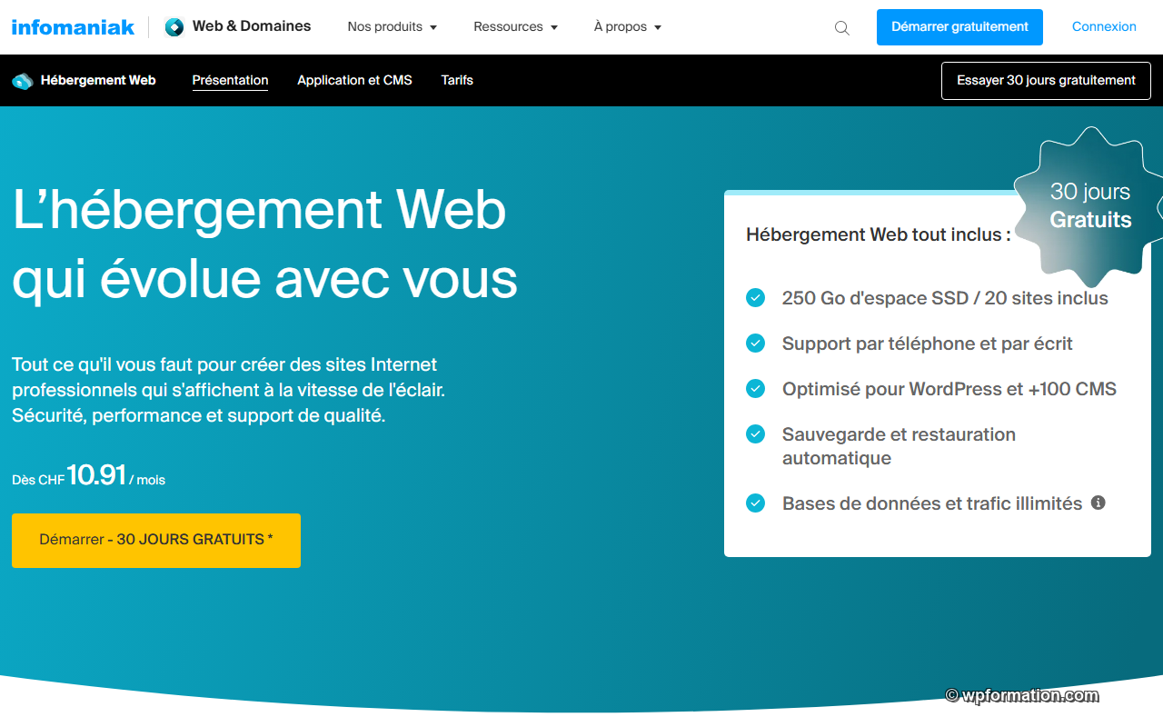 Page d'accueil Infomaniak hébergement web suisse écoresponsable