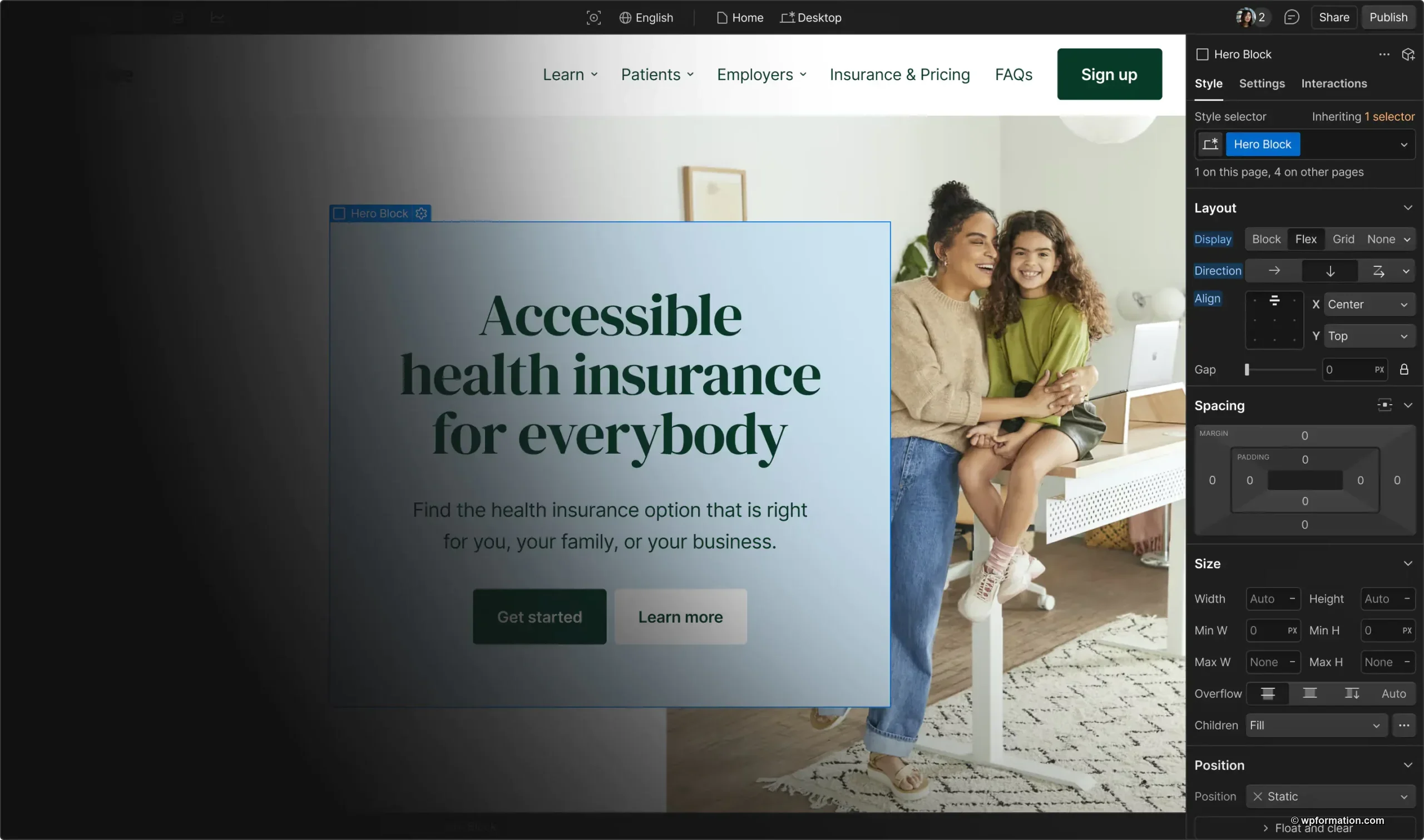 Capture officielle de l'interface Webflow Designer en 2026
