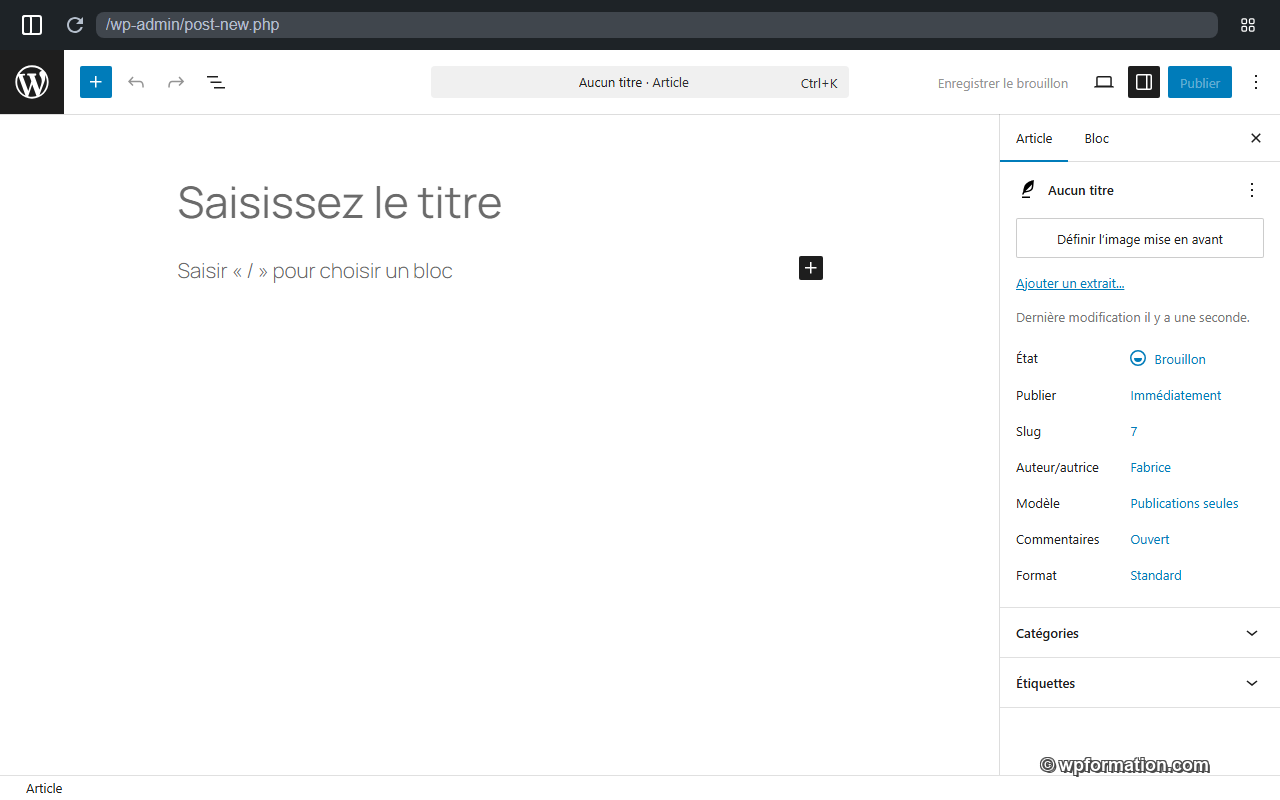 Éditeur Gutenberg WordPress - création de page avec les blocs natifs